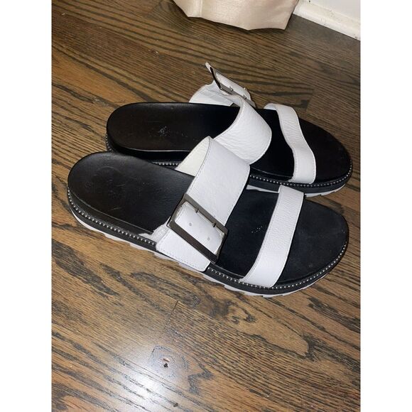 Sorel Roaming Slide Sandals Leather Buckles Sea Salt White Women’s 8 Flatform - Picture 5 of 10
